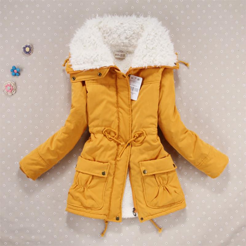 Women Parkas Hooded Warm Winter Jackets Woolen Thick Drawstring Slim Cotton Parkas Coat