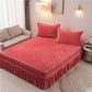 Crystal Velvet Bed Skirt and Pillowcase Three-piece Quilted Thickened Warmth Bed Cover and Bedspread Set