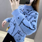 Korean Style Fashion Imitation Mink Fleece Sweater Half Turtleneck Knitted Long Sleeve Plush Sweater Loose Plus Size Cat Sweater