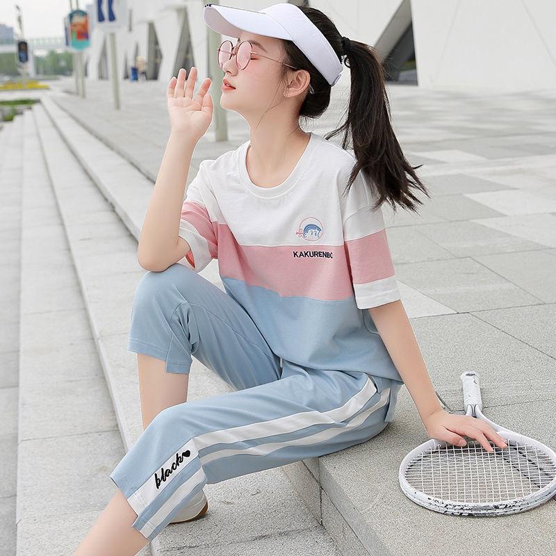 Sports Suit Women's Short-sleeved Cute T-shirt Summer Casual Loose Sports Pants Fabric Soft and Light Breathable Home Wear Sports Suit