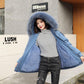 Women's Solid Color Hooded Down Jacket Regular Korean Loose Thick Coat Warm Cotton Coat Large Leather Collar Winter Coat Quilted Coat