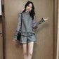 Fashion Suit Female Bee Brooch Long Sleeve Round Neck Fake Two-piece Shorts Two-piece Suit