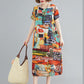Ethnic Style Dress Female Summer Lively Bright and Loose Mid-length Summer Print Literary Plus Size Skirt