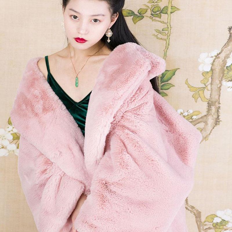 Mid-length Mink Fleece Coat Winter Korean Fashion Style Square Collar Thick Warmth Fur All-in-one Plush Coat Suitable for Women