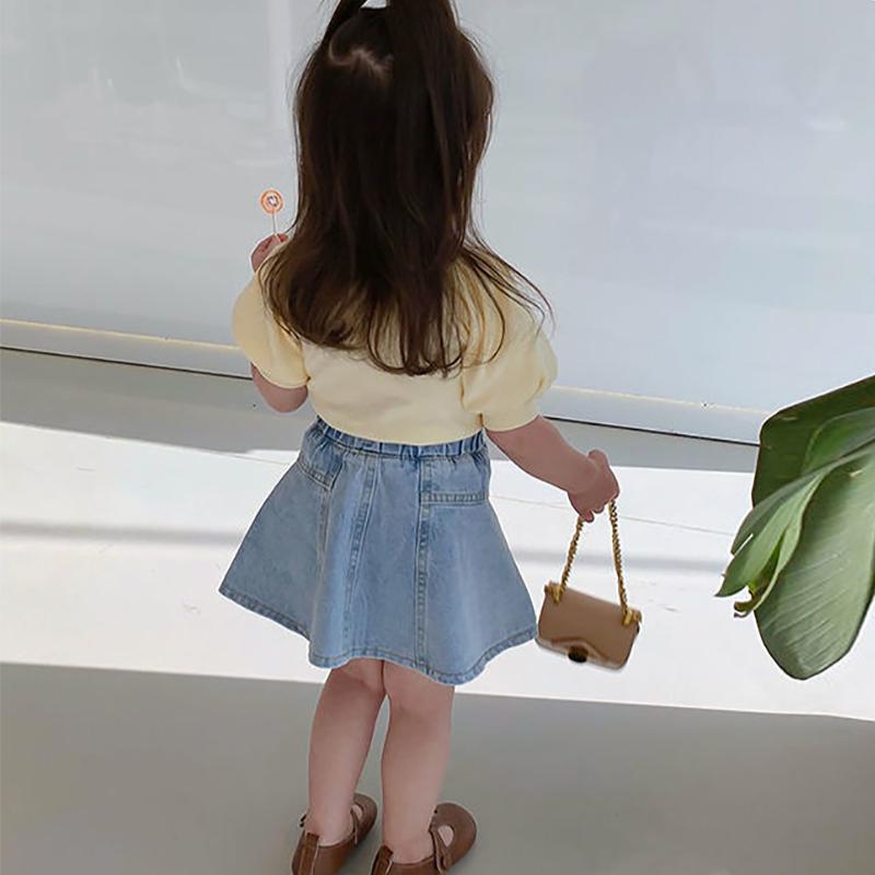 Girls' Summer Bowknot Short-sleeved Tops Korean Children's Cotton T-shirts Middle and Small Children's Western Style Bottoming Shirt