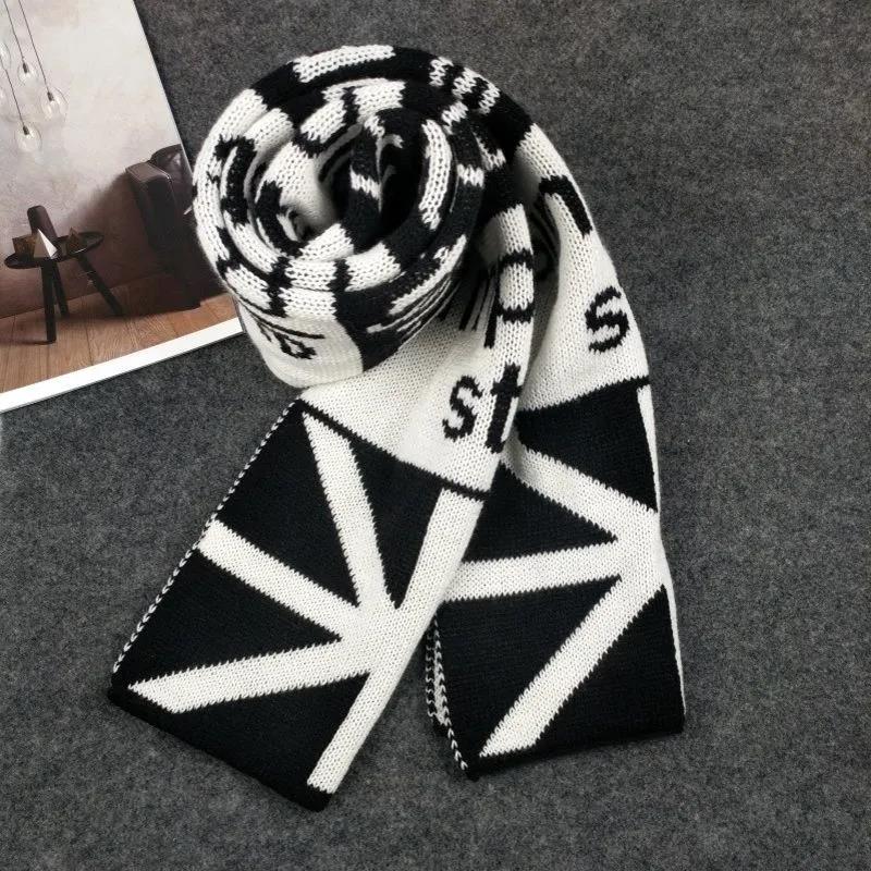 Men's Winter Scarf Snowflake Print Christmas Knitted Scarf Thicken Warm Double-sided Woolen Scarf