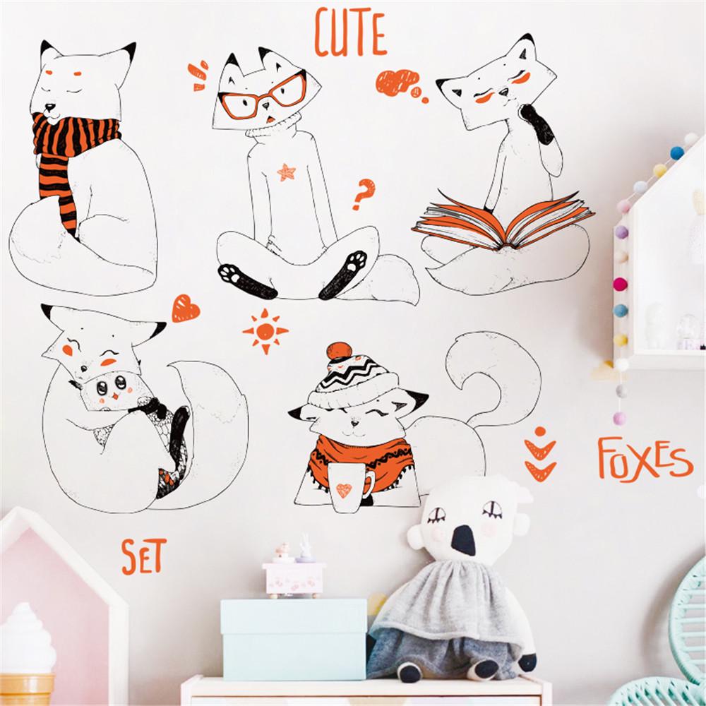 Little fox children's room background living room wall decoration sticker simple painting wallpaper