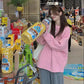 Autumn and Winter Women's Sweater Korean Loose Soft Solid Color Blouse Retro Round Neck Pullover