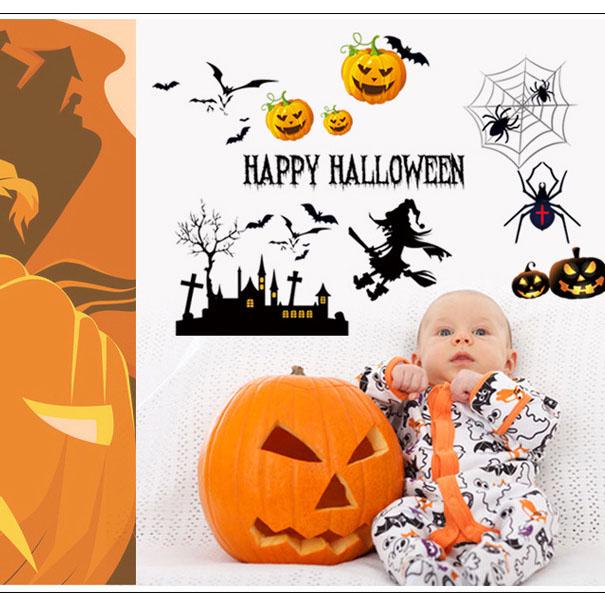 Bar Ghost Festival Halloween Pumpkin Light Spider Decorative Sticker Black Creative Wall Sticker