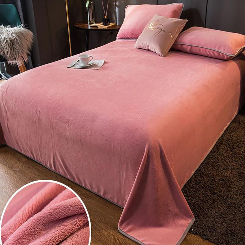 Large Milk Velvet Bed Sheet Coral Velvet Thick Warm Blanket Solid Color Pillowcase
