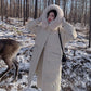 Winter Down Cotton Jacket Women's Long Over-the-knee Cotton Jacket Fluffy Fur Collar Hooded Loose Horn Button Cotton Jacket