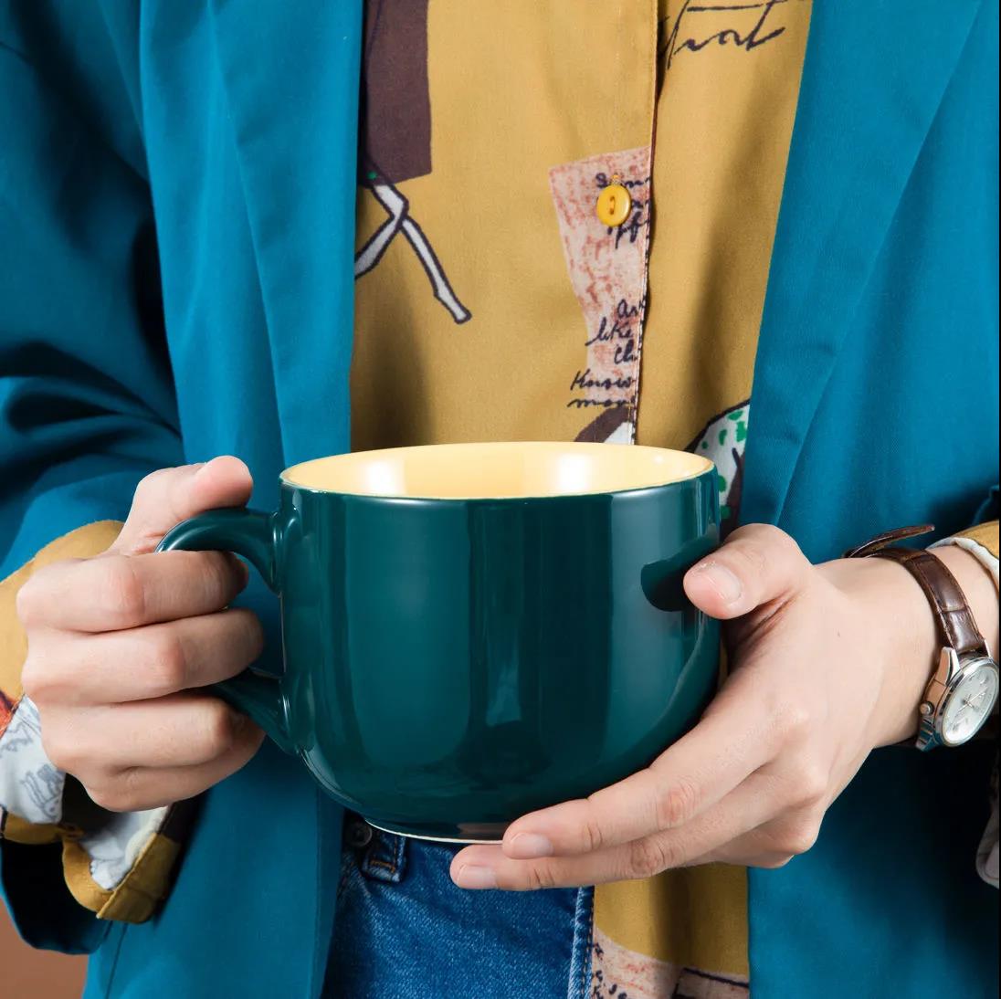 Mark Cup with Lid and Spoon Milk Cup Home Breakfast Cup Men's Water Cup Female Couple Cup Ins
