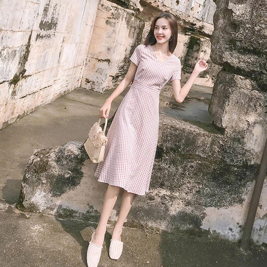 Female Summer French Super Fairy Niche Long Graceful Dress Vintage Over Knee Elegant Slim Dress