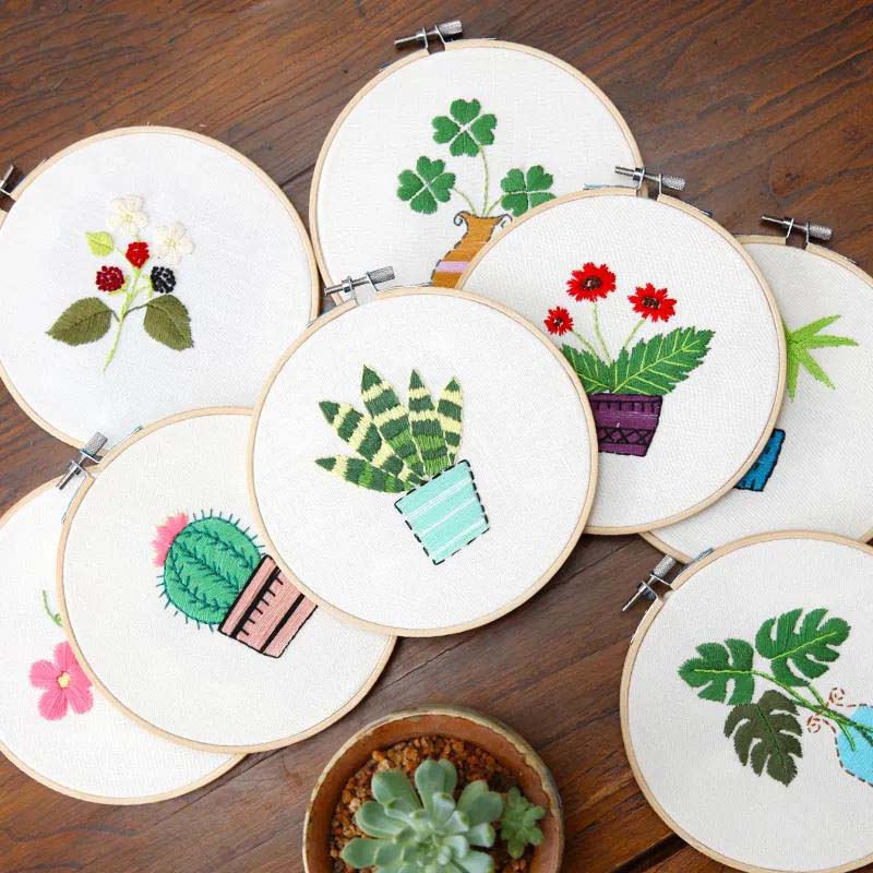 Plant Printing Embroidery DIY Su Embroidery Handmade Cross Stitch Fabric Material Package European Style Home Adult Beginner