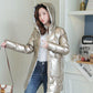 Winter Glossy Down Jacket Korean Thick Hooded Cotton Jacket Solid Color Disposable Mid-length Ladies Down Jacket
