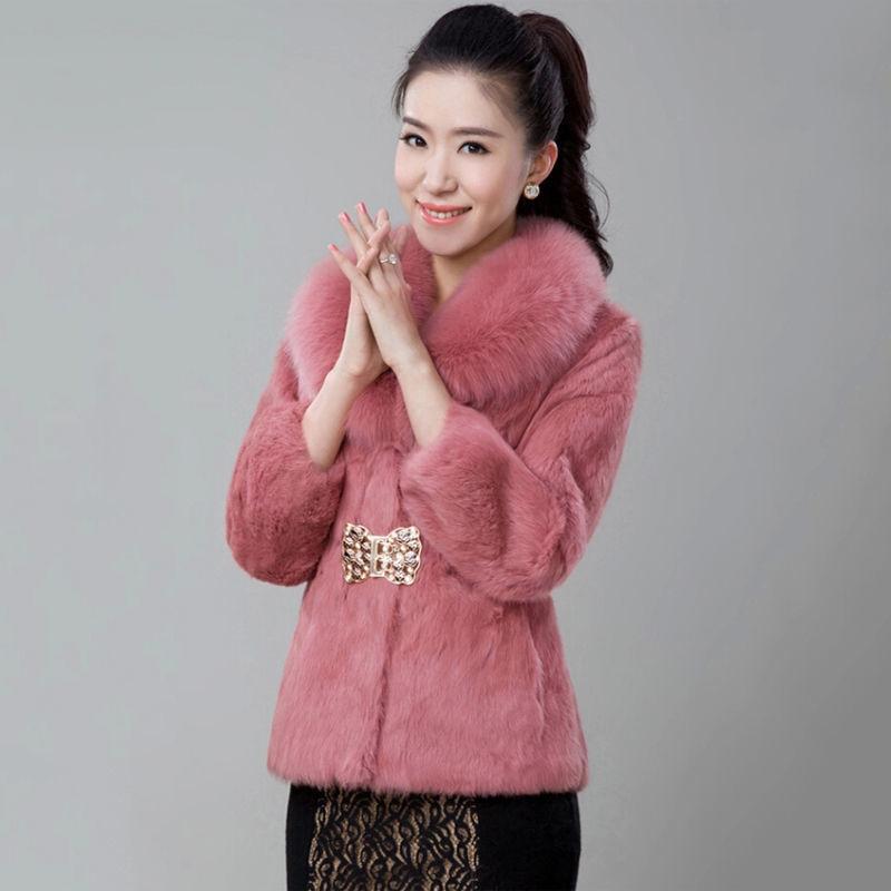 Fur Autumn and Winter Imitation Rabbit Fur Coat Women's Short Fox Fur Collar Slim Slimming Warm Coat