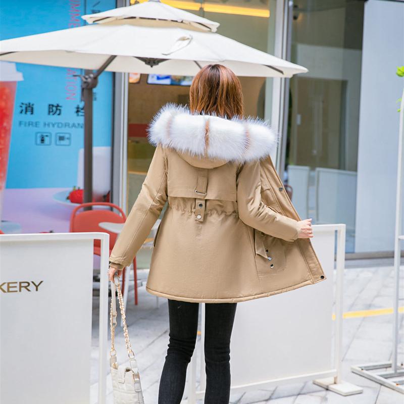 Large Fur Collar Women's Parker Clothing Mid-length Loose Padded Jacket Plus Velvet Plus Size Tight-fitting Thin Cotton Jacket