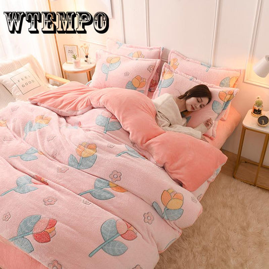 4pcs  Warm Winter Bedding Set Duvet Cover Set Pillowcases Bedclothes Comfortable Bedding Set