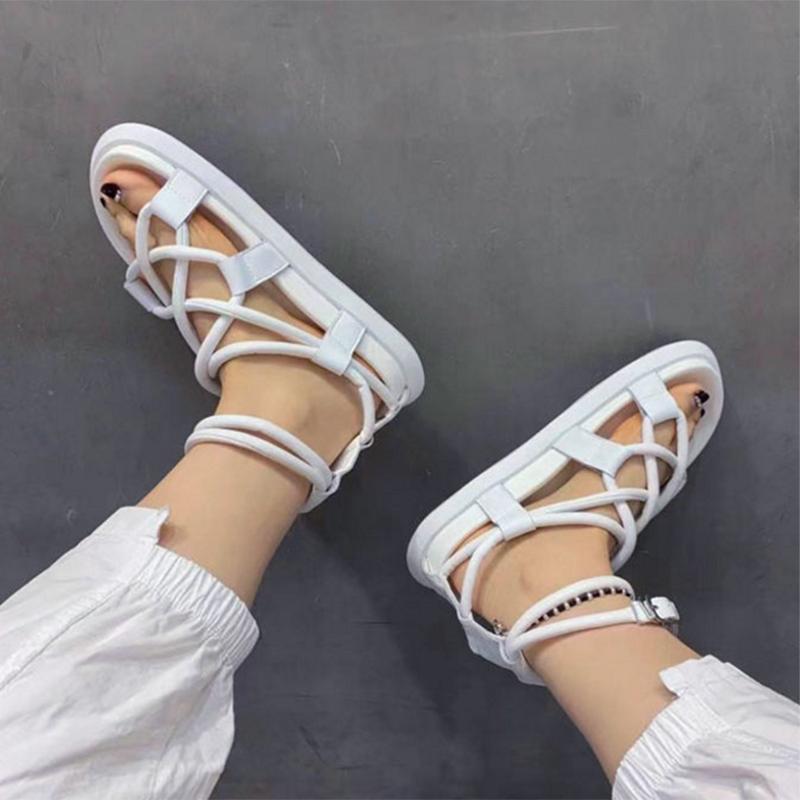 European Roman Sandals Women's Summer Leather Flat Casual All-match Beach Foot Ring Strap Sandals