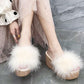 Fur Slippers Women Fluffy Sliders Comfort Summer Wedge Heeled Slippers Sweet Ladies Platform Slippers Footwear