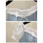 Fashion Lace Stitching One-shoulder Denim Dress Buttoned A-line Skirt Small Summer
