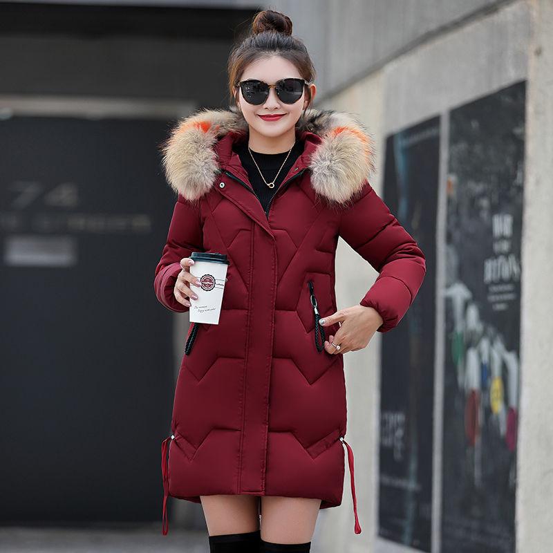 Winter Women's Mid-length Slim-fit Padded Jacket Fashion Big Fur Collar Cold-proof Cotton Jacket Large Size Jacket