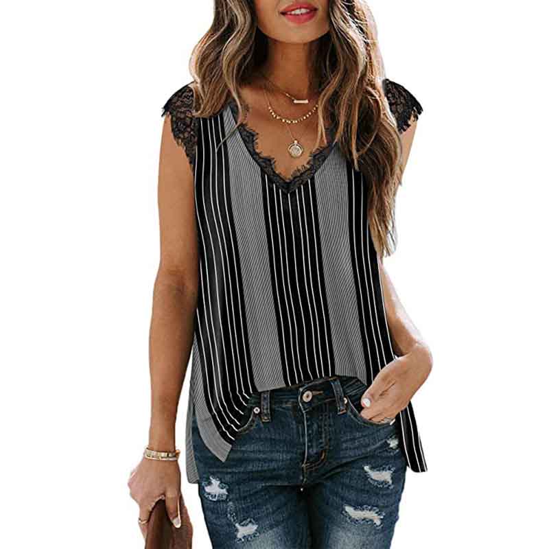 European and American Summer Lace Vest Loose Casual Slit T-shirt