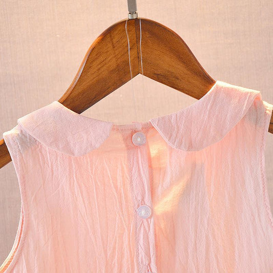 Baby Girl Summer Dress 0-5 Years Old Baby Skirt Round Neck Sleeveless Little Bee Pattern Cute Solid Color A-line Skirt Thin Section