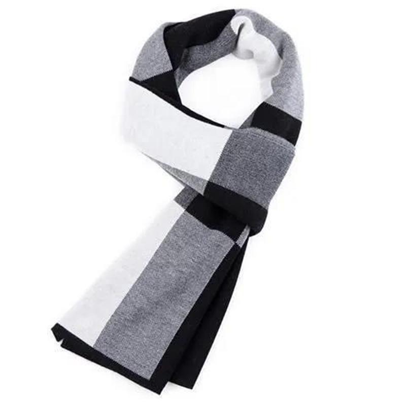 Winter Knitted Scarf Men Double-sided Thick Warm Printing Scarf Long Business Scarf