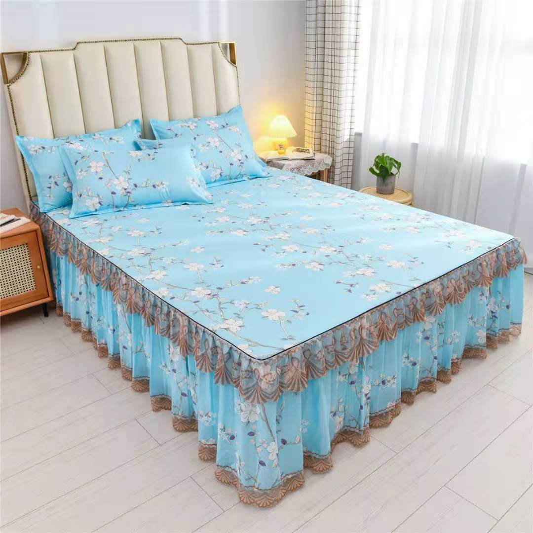 Lace Bed Skirt Three-piece Bedding Unilateral Non-slip Bedspread Korean Version of Solid Color Bed Sheet