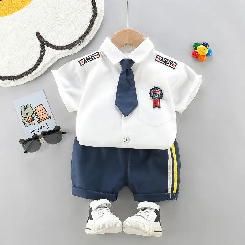 Boys' Short-sleeved Summer Suits Baby Western-style Tie Suits Two-piece Suit Summer Children's Handsome Trend