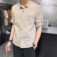 Men's Casual Handsome Mature Men's Striped Shirt and Solid Color Casual Pants Two-piece Suit