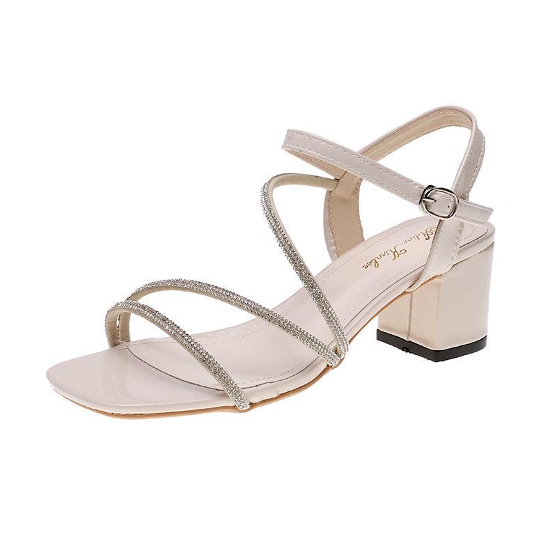 Size 34-39 Women Shiny Slippers Outdoor Bohemian Beach High Heels Wear-resistant Non-slip Office Lady Rhinestone Sexy Sandals