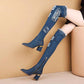 Denim stretch boots women's spring and autumn slim-fit knee-high boots high-heeled boots