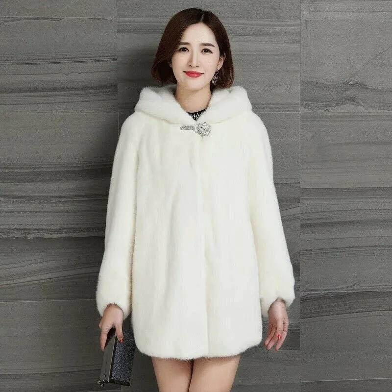 Faux Mink Coat Women's Mid-length Autumn and Winter Thick Plus Size Hooded Fur Coat Women Are Thin