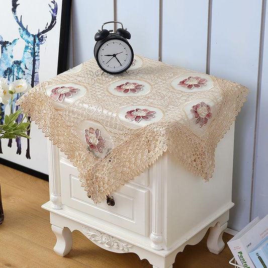 Two-piece Hollow Lace Multi-purpose Cover Cloth Cover Towel Bedside Table Cover Tea Table Cloth Refrigerator Dust Cover