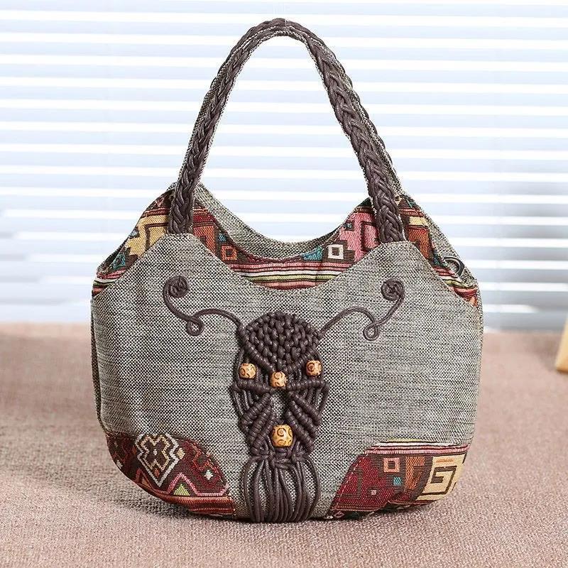 Middle Aged Women Handbag Casual Daily Shopper Ethnic Style  Anvas Cotton and Linen Woven Animal Flower Print Pattern