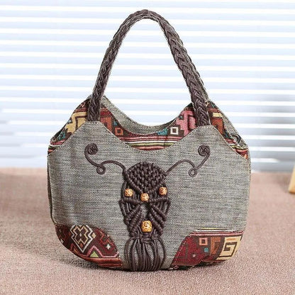 Middle Aged Women Handbag Casual Daily Shopper Ethnic Style  Anvas Cotton and Linen Woven Animal Flower Print Pattern