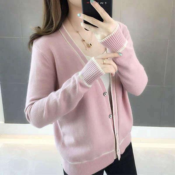 Autumn and Winter Knitted Sweater Cardigan V-neck Coat Loose Thick Young Women's Top