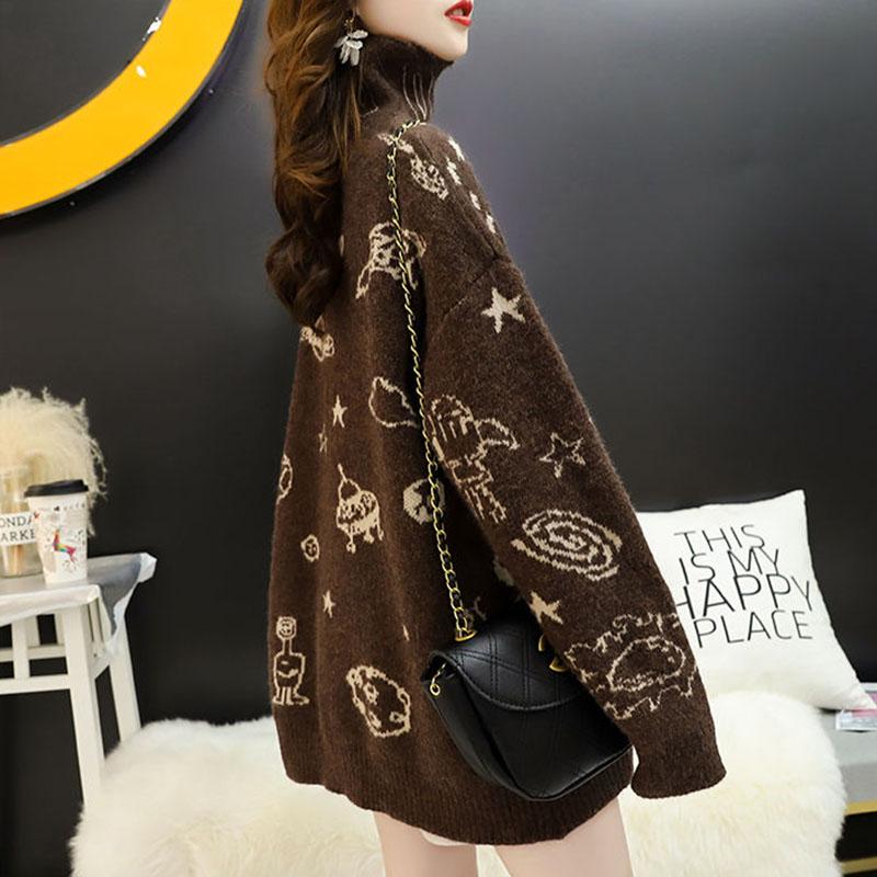Turtleneck Sweater Women Thick Warm Sweater Autumn and Winter Soft and Comfortable Pullover Sweater black/khaki