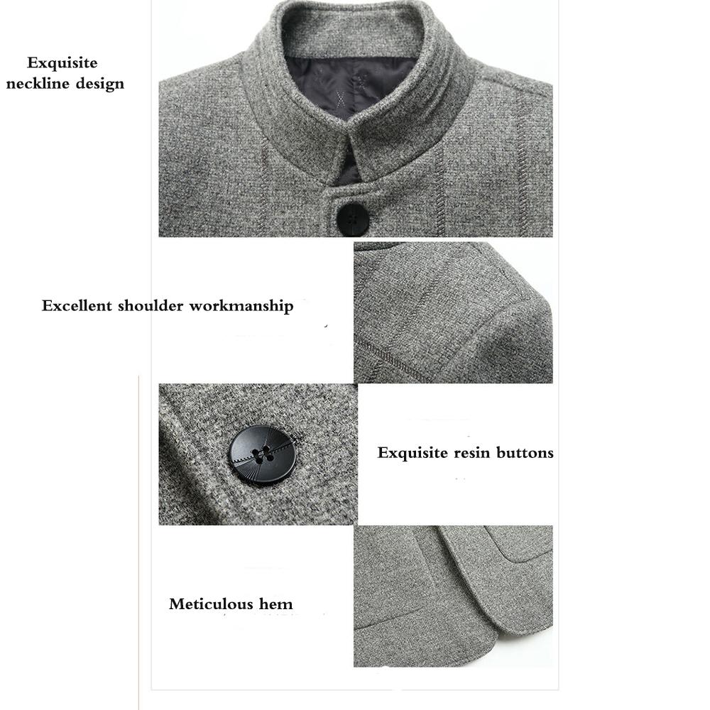 Men's Woolen Jacket Stand Collar Middle-aged Slim Casual Business Jacket Thickened Plus Size Dad Outfit