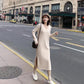 V-neck Sweater Women's Outer Wear Fall and Winter Lazy Style Dress Loose Long Knit Sweater Sweater Skirt Soft Fabric