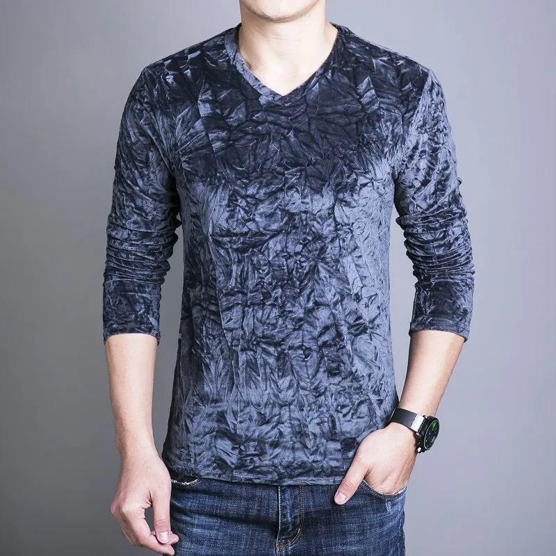 Men's Long-sleeved T-shirt V-neck Bottoming Shirt Gold Velvet Warm and Comfortable Slim Fit