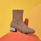 Women's Thick Heel Fashion Boots Autumn and Winter Trend All-match High-heeled Boots Short Tube High-top Shoes Microfiber Sock Boots