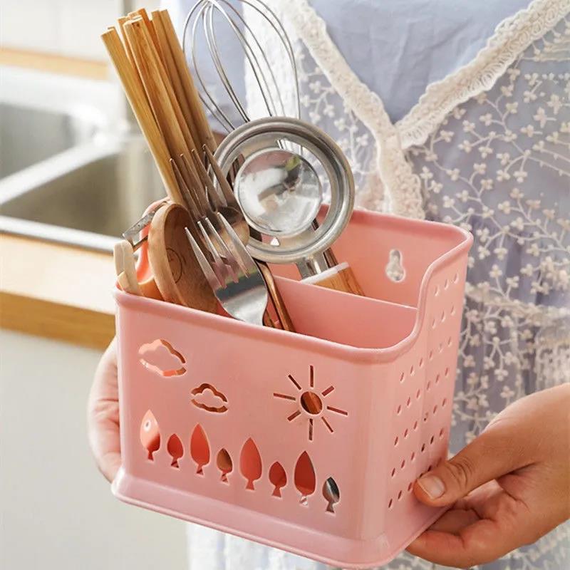 Wall-mounted Multi-cell Drain Chopstick Holder Chopstick Cage Household Multifunctional Chopsticks Storage Box Can Be Vertical Plastic Chopstick Cage