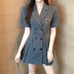 Retro College Dress Women's Summer Dress Waist Slim Temperament A-shaped Short-sleeved Suit Skirt Ladies Short Dress Coat