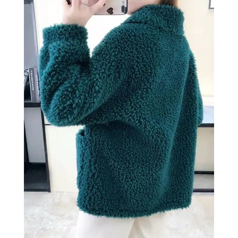 Women's Lamb Wool Coat Horns Buckle Sheared Wool Winter Korean Style Thick Square Collar Not Shed Hair Lapel Casual Loose Grain fleece Jacket Coat