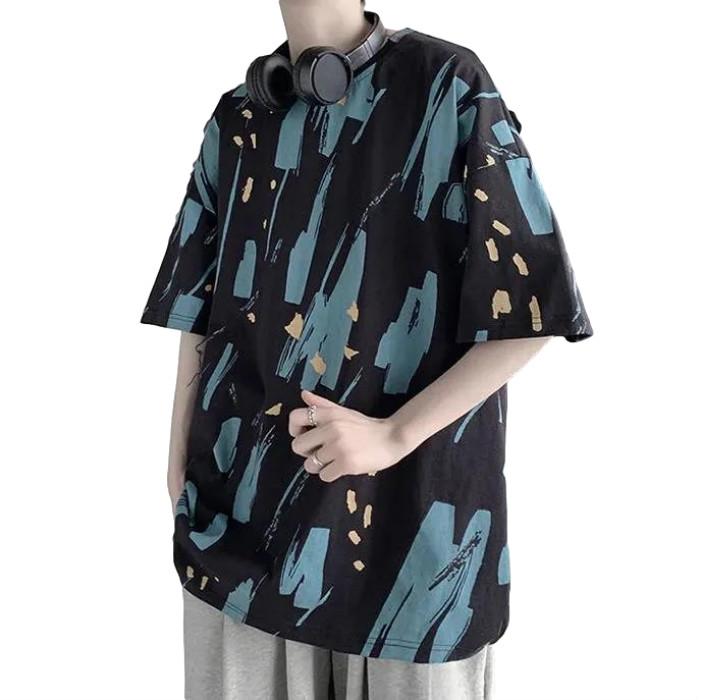 Tie-dye Graffiti Short-sleeved T-shirt Men's Trend Ins High Street Couple Tops Summer  Half-sleeved