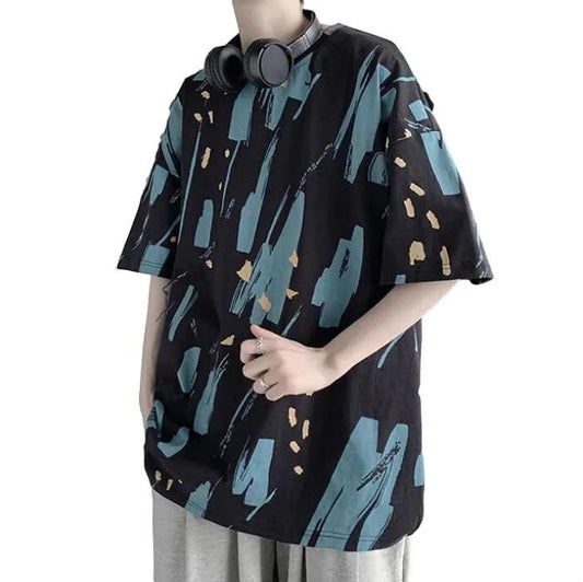 Tie-dye Graffiti Short-sleeved T-shirt Men's Trend Ins High Street Couple Tops Summer  Half-sleeved