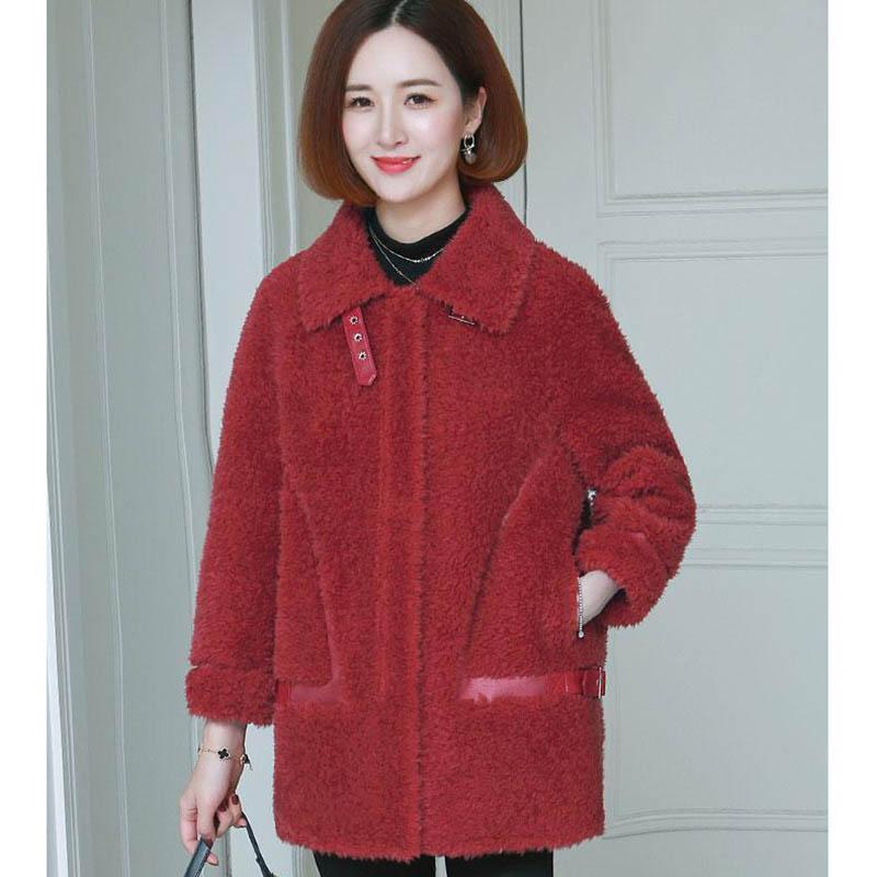 Sheep Shearing Jacket Women's Winter Loose and Wild Mid-length Lamb Fur Coat